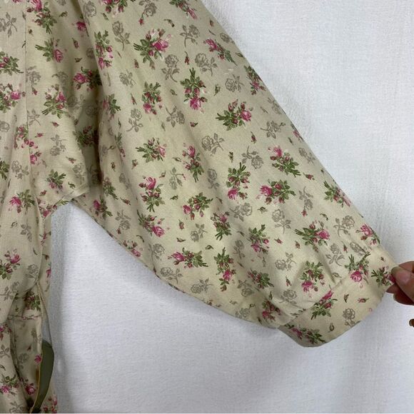 Reo Vintage Green Khaki Floral Half Button Down Dress Belt Pockets 14 - Picture 5 of 14